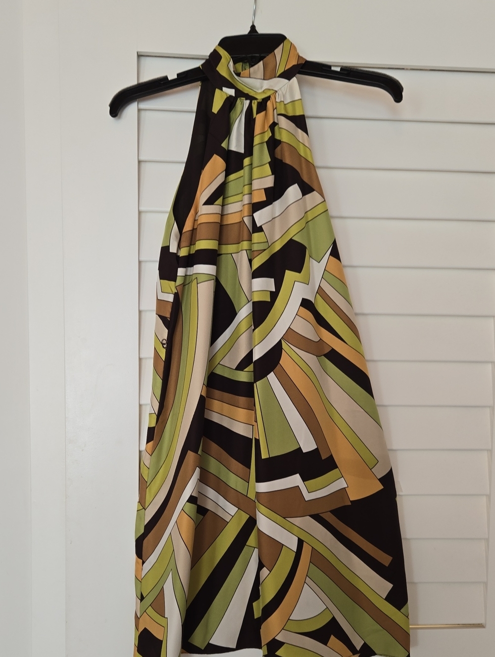 Michael Kors Olive Green, Brown & Cream Geometric Midi Dress